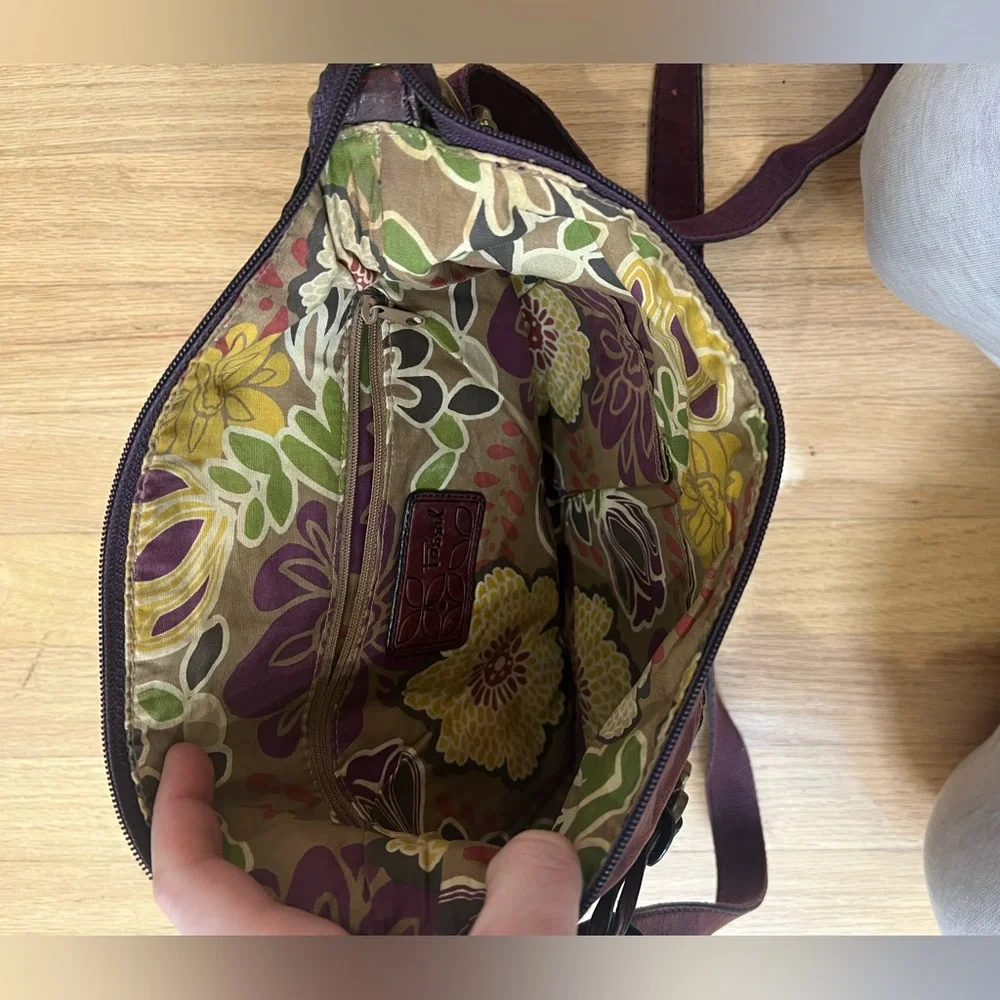 Leather Fossil Cross Body Bag- Purple - Picture 2 of 2